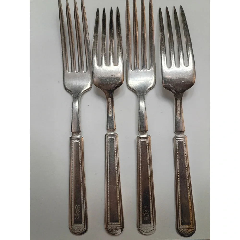 1847 Rogers Bros Heraldic Silverplate Dinner Forks Set of 4 Monogrammed 1916